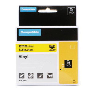 Taśma winylowa DYMO Rhino 18432 12 mm x 5,5 m / żółta / czarny nadruk / do drukarek DYMO D1 