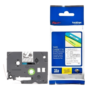 Taśma Brother TZe-145 18 mm x 8 m / przezroczysta / biały nadruk / do drukarek Brother P-touch