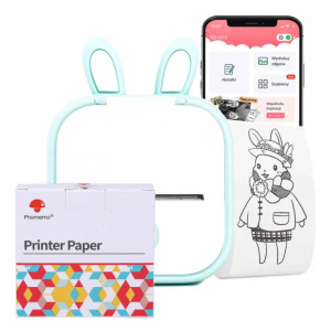 Mini drukarka etykiet Phomemo T02 zielona 203 dpi / do 50 mmm / Smartfon / BT / z 3 szt. taśm i ETUI Rabbit w zestawie 