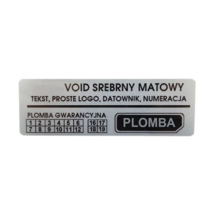 Etykieta plomba void Specmark 77 x 25 mm 250 szt. / srebrna matowa / czarny nadruk / gilza fi40 