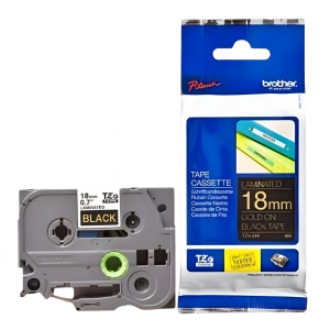 Taśma Brother TZe-344 18 mm x 8 m / czarna / złoty nadruk / do drukarek Brother P-touch