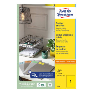 Etykiety trwałe kolorowe Avery Zweckform A4 100ark./op. 210 x 297 mm / żółte 