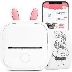 Mini drukarka etykiet Phomemo T02 biała 203 dpi / do 50 mm / Smartfon / BT / z ETUI Rabbit w zestawie 
