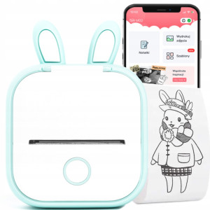 Mini drukarka etykiet Phomemo T02 zielona 203 dpi / do 50 mmm / Smartfon / BT / z ETUI Rabbit w zestawie 