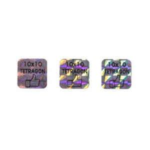 Etykieta plomba hologram Specmark 12 x 12 mm 250 szt. / tetragon / wielokolorowa / czarny nadruk / gilza fi40 