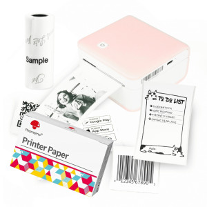 Mini drukarka etykiet Phomemo M02 Pro różowa 300 dpi / do 53 mm / BT / z 3 szt. rolek etykiet w zestawie 