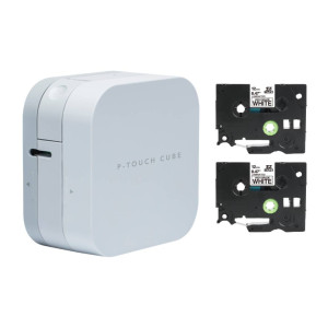 Drukarka etykiet Brother P-touch P300BT Cube 180 dpi / do 12 mm / BT / biała / z 2 szt. taśm TZe w zestawie 