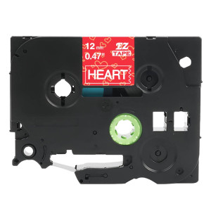 Taśma Specmark TZe-MPVC35 12 mm x 4 m / czerwone serca / biały nadruk / zdobna / do drukarek Brother P-touch