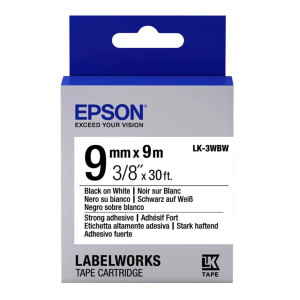 Taśma Epson LK-3WBW 9 mm x 9 m / mocny klej / do drukarek Epson LabelWorks 