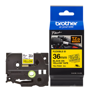 Taśma Brother TZe-FX661 36 mm x 8 m / flexi elastyczna / żółta / czarny nadruk / do drukarek Brother P-touch