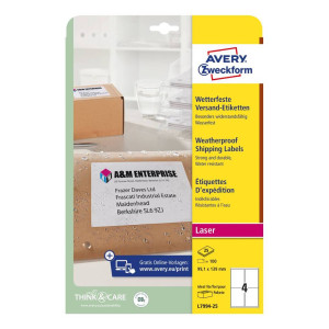 Etykiety wysyłkowe odporne na zmiany pogodowe Avery Zweckform A4 25ark./op. 99,1 x 139 mm / białe 