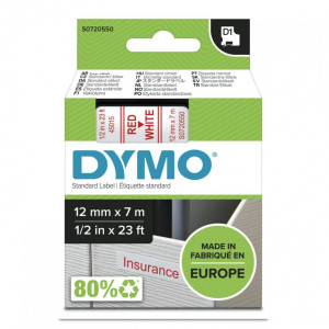 Taśma DYMO D1-45015 12 mm x 7 m / biała / czerwony nadruk / do drukarek DYMO D1 