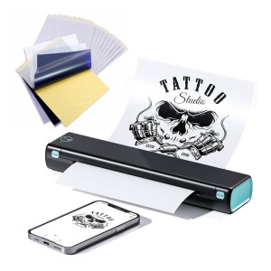 Przenośna drukarka A4 AIMO M08F Tattoo Printer 203 dpi / USB / BT / z arkuszem kalek hektograficznych do tatuaży w zestawie 