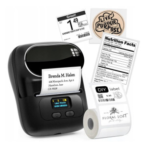Mini drukarka etykiet Phomemo M110 czarna 203 dpi / do 50 mm / PC / Mac / Smartfon / BT / USB / z 2 szt. rolek etykiet w zestawie 