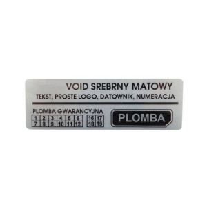 Etykieta plomba void Specmark 45 x 18 mm 250 szt. / srebrna matowa / czarny nadruk / gilza fi40 
