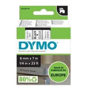 Taśma DYMO D1-43610 6 mm x 7 m / przezroczysta / czarny nadruk / do drukarek DYMO D1 