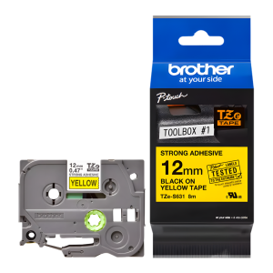 Taśma Brother TZe-S631 12 mm x 8 m / żółta / czarny nadruk / mocny klej / do drukarek Brother P-touch