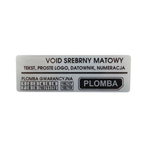 Etykieta plomba void Specmark 40 x 12 mm 250 szt. / srebrna matowa / czarny nadruk / gilza fi40 