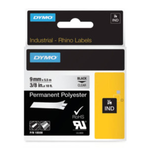 Taśma poliestrowa DYMO Rhino 18508 9 mm x 5,5 m / przezroczysta / czarny nadruk / do drukarek DYMO D1 