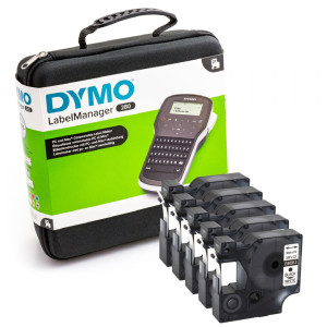 Drukarka etykiet DYMO LabelManager 280 180 dpi / do 12 mm / PC / Mac / USB / z 5 szt. taśm D1 i walizką w zestawie 