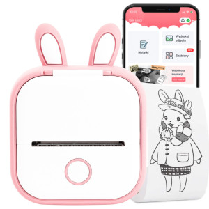 Mini drukarka etykiet Phomemo T02 różowa 203 dpi / do 50 mm / Smartfon / BT / z ETUI Rabbit w zestawie 