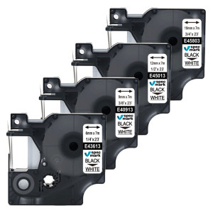 Taśmy Specmark D1 6-19 mm x 7 m / czarny nadruk / do drukarek DYMO D1 / zestaw 4 szt.
