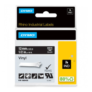 Taśma winylowa DYMO Rhino 1805435 12 mm x 5,5 m / czarna / biały nadruk / do drukarek DYMO D1 