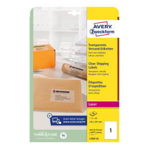 Etykiety wysyłkowe przezroczyste Avery Zweckform A4 25ark./op. 210 x 297 mm 