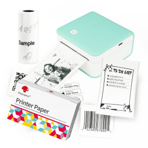 Mini drukarka etykiet Phomemo M02 Pro zielona 300 dpi / do 53 mm / BT / z 2 szt. rolek etykiet w zestawie 