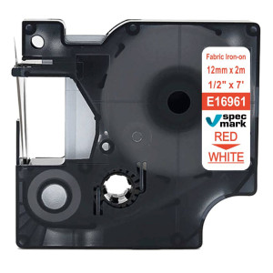 Taśma Specmark D1-16961 12 mm x 2 m / biała / czerwony nadruk / prasowanka / do drukarek DYMO D1