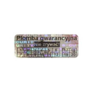 Etykieta plomba hologram Specmark 30 x 15 mm 250 szt. / security void / mocny klej / wielokolorowa / czarny nadruk / gilza fi40 