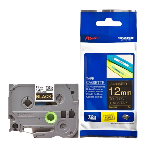 Taśma Brother TZe-334 12 mm x 8 m / czarna / złoty nadruk / do drukarek Brother P-touch