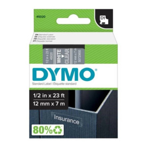 Taśma DYMO D1-45020 12 mm x 7 m / przezroczysta / biały nadruk / do drukarek DYMO D1 