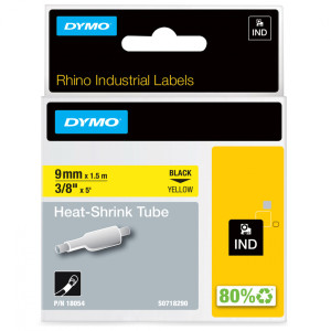Rurka termokurczliwa DYMO Rhino 18054 9 mm x 1,5 m ø1,7 - 3,7 / żółta / czarny nadruk / do drukarek DYMO D1 