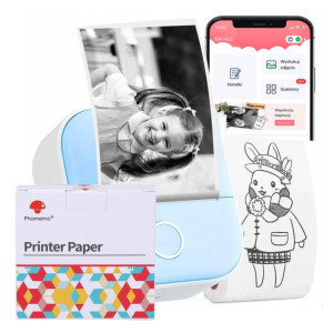 Mini drukarka etykiet Phomemo T02 niebieska 203 dpi / do 50 mm / Smartfon / BT / z 3 szt. taśm w zestawie 