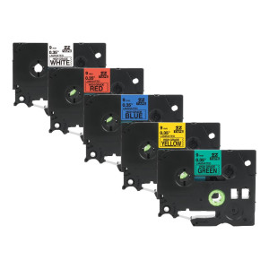 Taśmy Specmark TZe 9 mm x 8 m / MIX kolorów / czarny nadruk / do drukarek Brother P-touch / zestaw 5 szt.