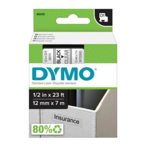 Taśma DYMO D1-45010 12 mm x 7 m / przezroczysta / czarny nadruk / do drukarek DYMO D1 