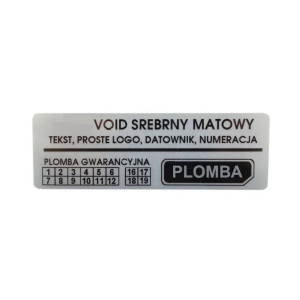 Etykieta plomba void Specmark 70 x 35 mm 250 szt. / srebrna matowa / czarny nadruk / gilza fi40 