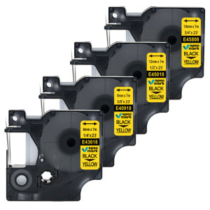 Taśmy Specmark D1 6-19 mm x 7 m / żółta / czarny nadruk / do drukarek DYMO D1 / zestaw 4 szt.