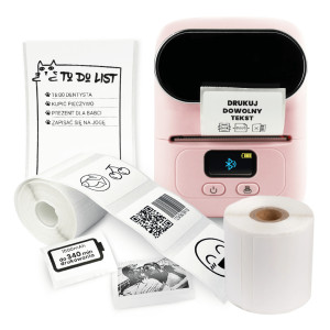 Mini drukarka etykiet Phomemo M110 różowa 203 dpi / do 50 mm / PC / Mac / Smartfon / BT / USB / z 2 szt. rolek etykiet w zestawie 