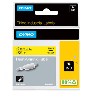 Rurka termokurczliwa DYMO Rhino 18056 12 mm x 1,5 m ø2,97 - 5,13 mm / żółta / czarny nadruk / do drukarek DYMO D1 