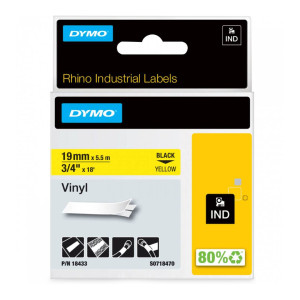 Taśma winylowa DYMO Rhino 18433 19 mm x 5,5 m / żółta / czarny nadruk / do drukarek DYMO D1 