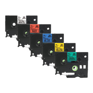 Taśmy Specmark TZe 18 mm x 8 m / MIX kolorów / czarny nadruk / do drukarek Brother P-touch / zestaw 5 szt.