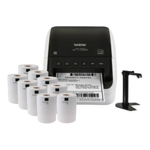 Drukarka etykiet Brother QL-1110NWBc 300dpi / do 103,6mm / PC / Mac / BT / USB / Wi-Fi / Ethernet / (MFI, AirPrint) / z 10 szt. rolek etykiet + uchwyt w zestawie