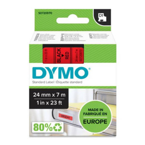 Taśma DYMO D1-53717 24 mm x 7 m / czerwona / czarny nadruk / do drukarek DYMO D1 