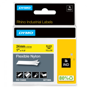 Taśma nylonowa DYMO Rhino 1734525 24 mm x 3,5 m / żółta / czarny nadruk / do drukarek DYMO D1 