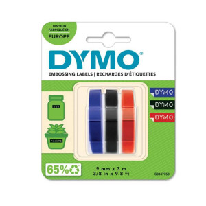 Taśma DYMO S0847750 9 mm x 3 m / MIX kolorów / do wytłaczarki DYMO Omega / zestaw 3 szt. 