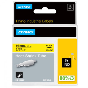 Rurka termokurczliwa DYMO Rhino 18058 19 mm x 1,5 m ø4,6 - 8,7 mm / żółta / czarny nadruk / do drukarek DYMO D1 