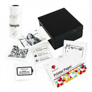 Mini drukarka etykiet Phomemo M02 czarna 203 dpi / do 50 mm / Smartfon / BT / z 3 szt. rolek etykiet w zestawie 