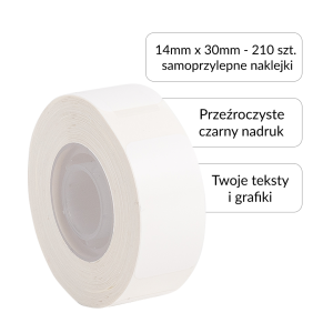 Etykiety Phomemo DP1430-210TT 14 x 30 mm 210 szt. / papierowe / przezroczyste / czarny nadruk / do drukarki D30 